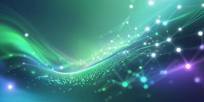 Colorful abstract wave pattern with glowing dots and lines in digital space photo