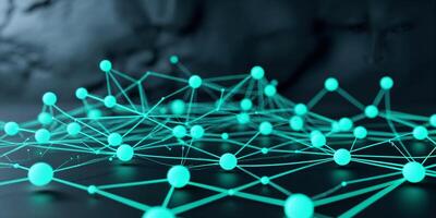 Futuristic digital network of interconnected nodes and lines creating a vibrant display of technology and communication concepts photo