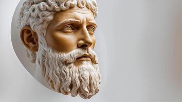 Bust of a Greek philosopher displayed in a contemporary gallery setting with soft lighting photo