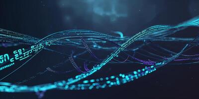 Digital data streams and connections flowing harmoniously in a virtual environment at nighttime photo