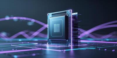 Advanced microchip technology showcasing intricate design and glowing circuits in a high-tech environment photo