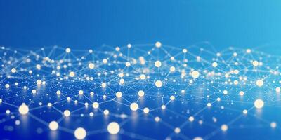 Network of interconnected nodes creates a digital landscape with luminous points on a blue background photo