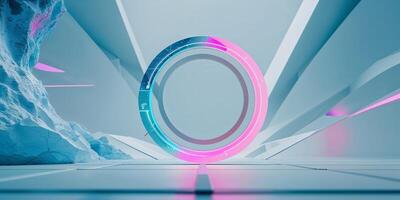 Circular portal in a futuristic setting with neon accents highlighting modern architecture photo