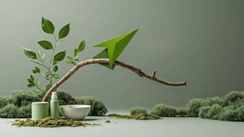Natural elements combined with modern design create a serene display in a minimalist setting photo