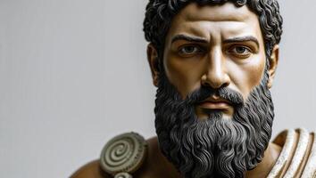 Statue of a bearded ancient Greek figure displaying intricate details and showcasing artistry in a modern setting photo