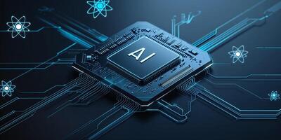 Innovative AI microchip design showcasing advanced technology and intricate circuitry in a sleek digital environment photo