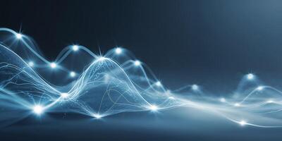 Visual representation of glowing waves with blue light in a dark setting during a digital art creation session photo