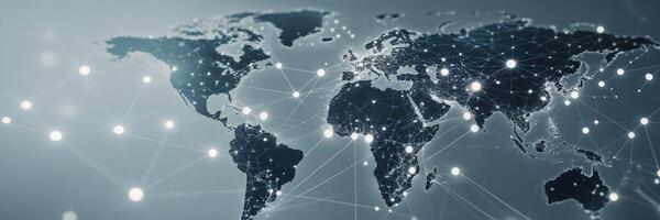 Digital representation of the world map with global connectivity and network lines illustrated in a modern style photo