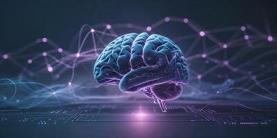 Digital brain visualization showcasing neural connections and data patterns in a futuristic environment photo