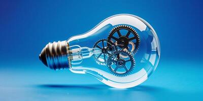 Unique light bulb design with visible gears showcasing creativity and innovation in modern technology photo