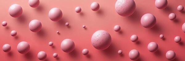 Colorful arrangement of spherical shapes creating an abstract art piece on a soft pink background photo