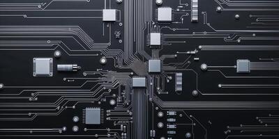 Detailed view of a complex circuit board showcasing connections and components in a technological design photo