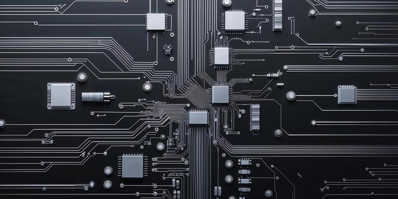 Detailed view of a complex circuit board showcasing connections and components in a technological design