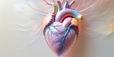 Detailed anatomical illustration of the human heart showcasing its structure and vascular connections in a creative style photo