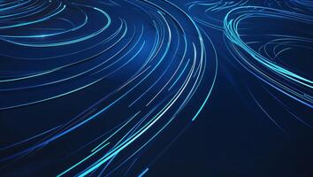 Abstract blue lines create dynamic flow in a digital art setting during nighttime photo