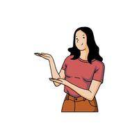 woman is trying to show something with both hands vector
