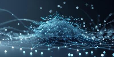 Digital cloud network with glowing connections illustrating artificial intelligence and data flow concepts at night photo