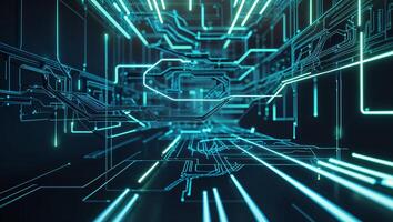Digital abstract background showcasing glowing circuit patterns in a futuristic setting photo