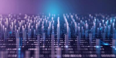 Digital landscape with data points and binary code in a futuristic setting photo