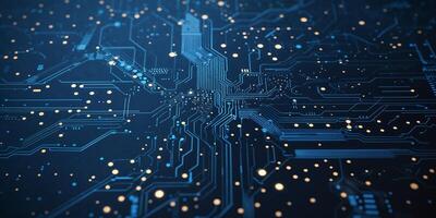 Digital circuitry network with glowing nodes and intricate patterns showcasing modern technology advancement photo