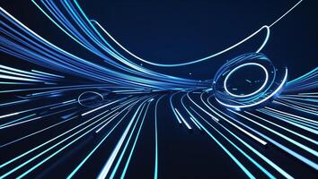Dynamic blue light trails creating a futuristic atmosphere in a digital space photo