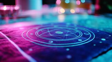 Mystical symbols and glowing lights create an enchanting atmosphere for a late-night ritual photo