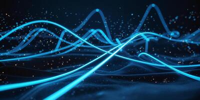 Vibrant blue waves create dynamic patterns in a digital realm at night photo