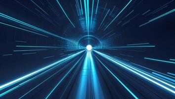 Dynamic light streaks create a vibrant tunnel effect suggesting speed and motion in a futuristic setting photo