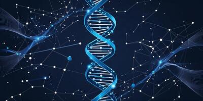 Digital representation of DNA structure with network connections and particles in a modern scientific background photo