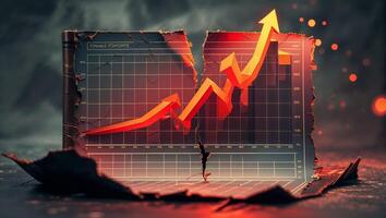 Rising trend in performance metrics reflected in broken graph with vibrant upward arrow photo