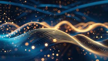 Dynamic waves of light and color create an abstract art composition, showcasing movement and energy in a mesmerizing manner photo