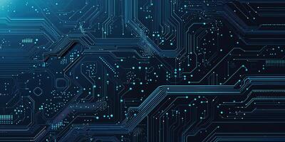 Intricate circuit board design showcasing blue patterns on dark background depicting modern technology in a digital landscape photo