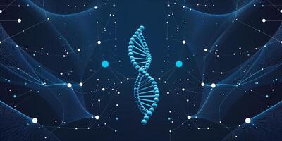 Exploration of genetic structures highlighted against a digital network background photo