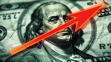 Increase in wealth represented by a Benjamin Franklin bill with an upward arrow during financial growth photo