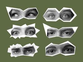 Diverse expressions captured through various eye shapes in a creative art piece on a green background photo