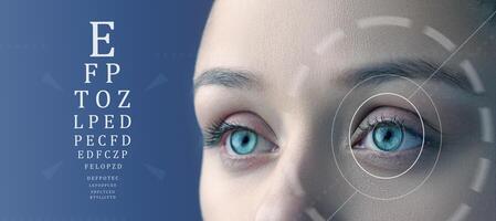 Eye examination focus with letters displayed for visual acuity test in a clinical setting photo