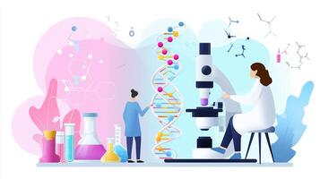 Visual representation of scientific research in a laboratory setting demonstrating genetics and microscopy techniques photo