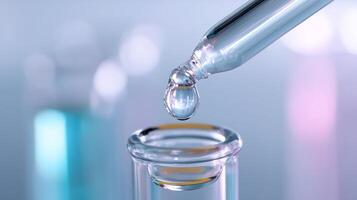Droplet from pipette falls into test tube during laboratory experiment exploring chemical reactions and solutions photo