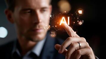 Exploring the future of artificial intelligence through digital interaction and technology visualization photo