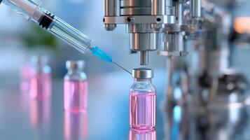 Advanced machinery extracts liquid from a vial using a syringe in a laboratory setting photo