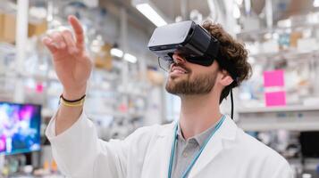 Man experiments with virtual reality technology in a modern laboratory environment exploring innovative applications photo