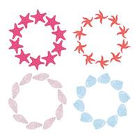 Set summer frames of starfish and seashells. Space for text. For kids projects, greeting cards and ocean-themed designs. vector