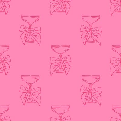 Coquette cocktails seamless pattern. Hand drawn martini glass with bow. Background for packaging, wallpapers, menu and party