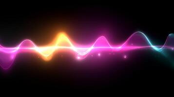 Colorful sound waves display bright patterns with glowing effects in a dark background photo