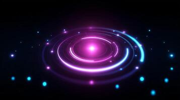 Bright swirling lights in vibrant colors create a captivating display of energy in a dark space photo