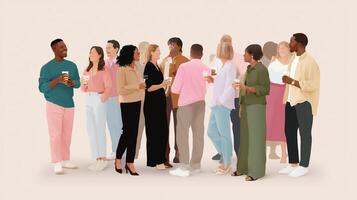 Group of diverse friends socializing with drinks at an event in a cheerful atmosphere during daytime photo