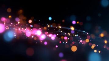 Colorful abstract light patterns create mesmerizing wave effects in a dark background setting during evening hours photo