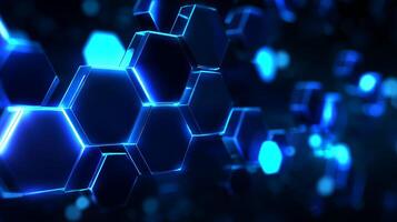 Hexagonal patterns illuminated in blue, showcasing a futuristic design in an abstract setting photo