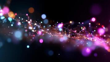 Colorful abstract digital light pattern with vibrant dots and lines on a dark background photo