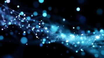 Dynamic blue particle wave with glowing lights creates a mesmerizing abstract background photo